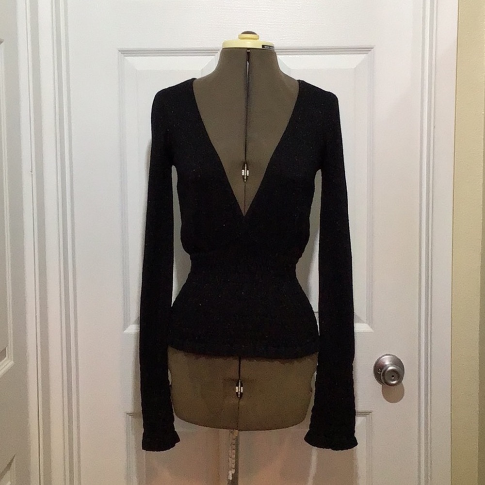 Black Sparkly Deep V-Neck Sweater